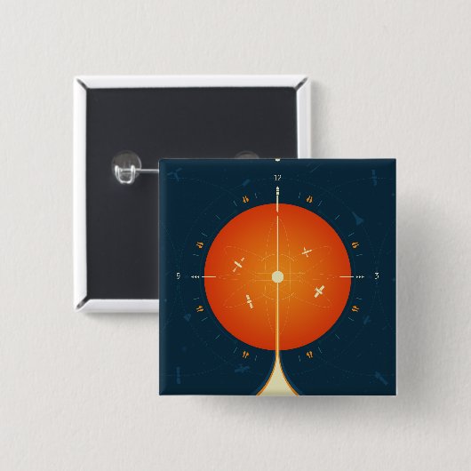 Deep Space Atomic Clock Poster, Orange Version. Button (Vorne & Hinten)