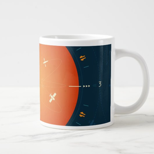 Deep Space Atomic Clock Poster, Orange Version. Jumbo-Tasse (Rechts)