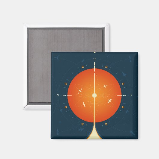 Deep Space Atomic Clock Poster, Orange Version. Magnet (Vorderseite/Rückseite)