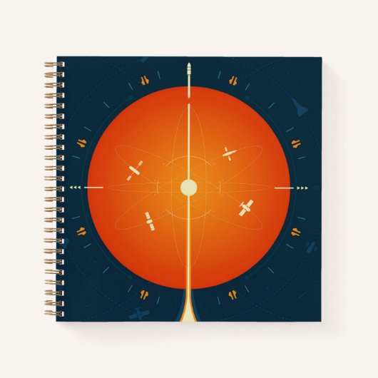 Deep Space Atomic Clock Poster, Orange Version. Notizblock (Vorderseite)