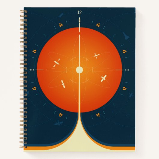 Deep Space Atomic Clock Poster, Orange Version. Notizblock (Vorderseite)