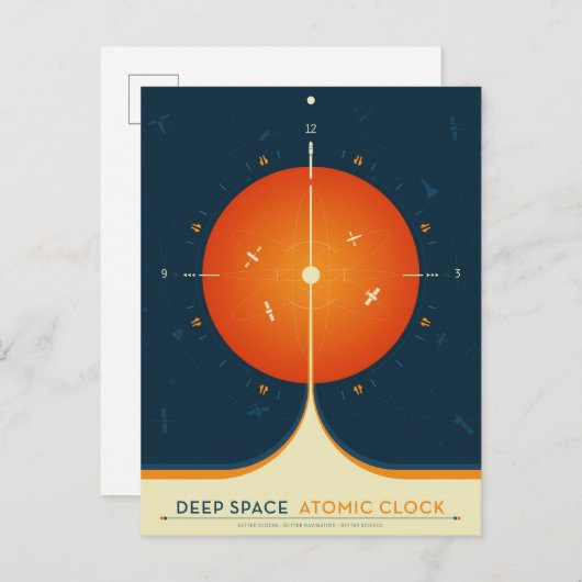 Deep Space Atomic Clock Poster, Orange Version. Postkarte (Vorne/Hinten)