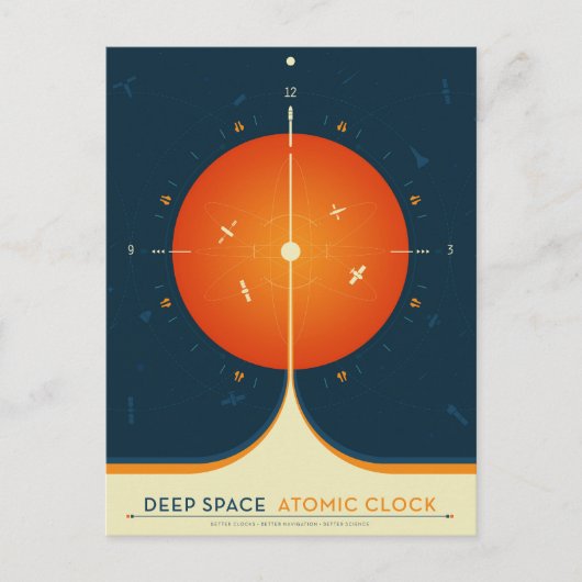 Deep Space Atomic Clock Poster, Orange Version. Postkarte (Vorderseite)