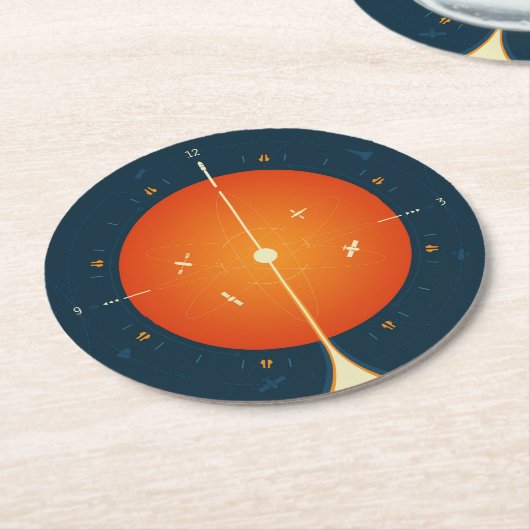 Deep Space Atomic Clock Poster, Orange Version. Runder Pappuntersetzer (Angewinkelt)
