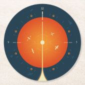 Deep Space Atomic Clock Poster, Orange Version. Runder Pappuntersetzer (Vorderseite)