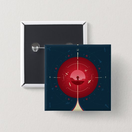 Deep Space Atomic Clock Poster, Red Version. Button (Vorne & Hinten)