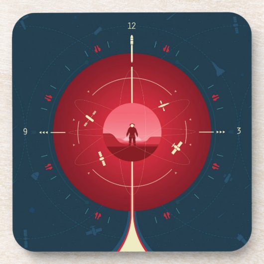 Deep Space Atomic Clock Poster, Red Version. Getränkeuntersetzer (Vorderseite)