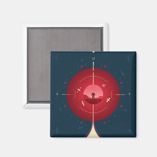 Deep Space Atomic Clock Poster, Red Version. Magnet (Vorderseite/Rückseite)