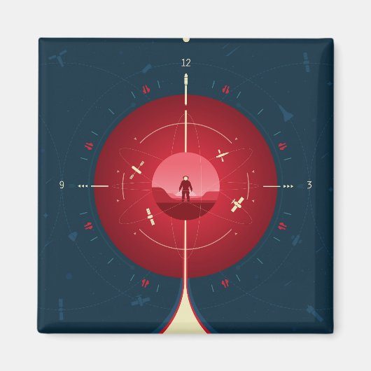 Deep Space Atomic Clock Poster, Red Version. Magnet (Vorne)