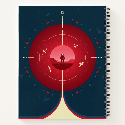 Deep Space Atomic Clock Poster, Red Version. Notizblock (Rückseite)