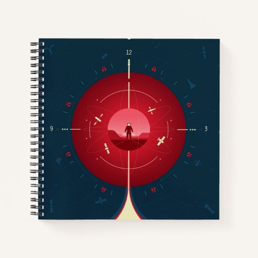 Deep Space Atomic Clock Poster, Red Version. Notizblock (Vorderseite)