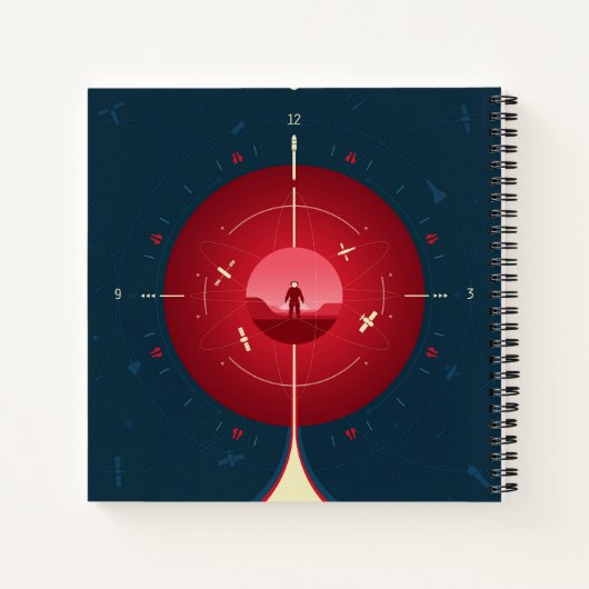 Deep Space Atomic Clock Poster, Red Version. Notizblock (Rückseite)
