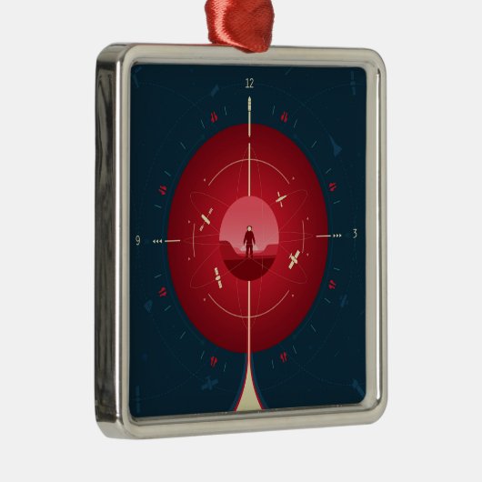 Deep Space Atomic Clock Poster, Red Version. Ornament Aus Metall (Rechts)