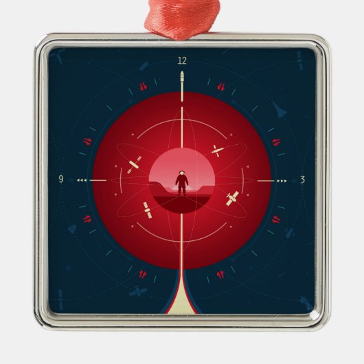 Deep Space Atomic Clock Poster, Red Version. Ornament Aus Metall (Vorne)