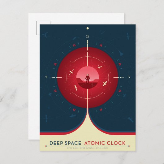 Deep Space Atomic Clock Poster, Red Version. Postkarte (Vorne/Hinten)