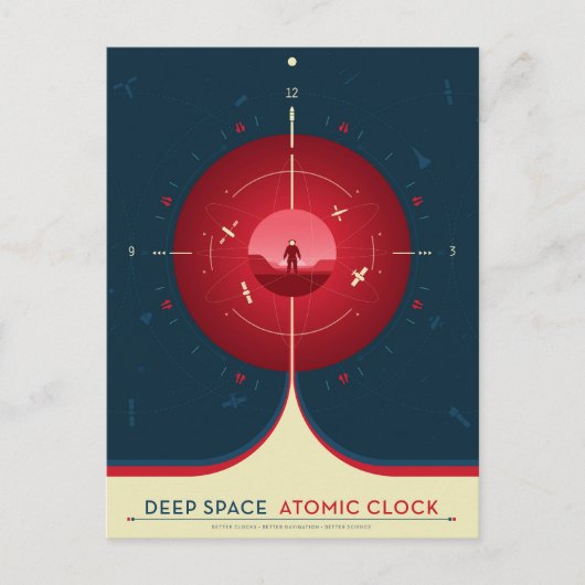 Deep Space Atomic Clock Poster, Red Version. Postkarte (Vorderseite)