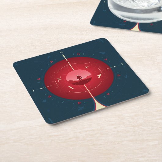 Deep Space Atomic Clock Poster, Red Version. Rechteckiger Pappuntersetzer (angewinkelt)