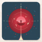 Deep Space Atomic Clock Poster, Red Version. Rechteckiger Pappuntersetzer (Vorderseite)