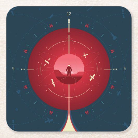 Deep Space Atomic Clock Poster, Red Version. Rechteckiger Pappuntersetzer (Vorderseite)