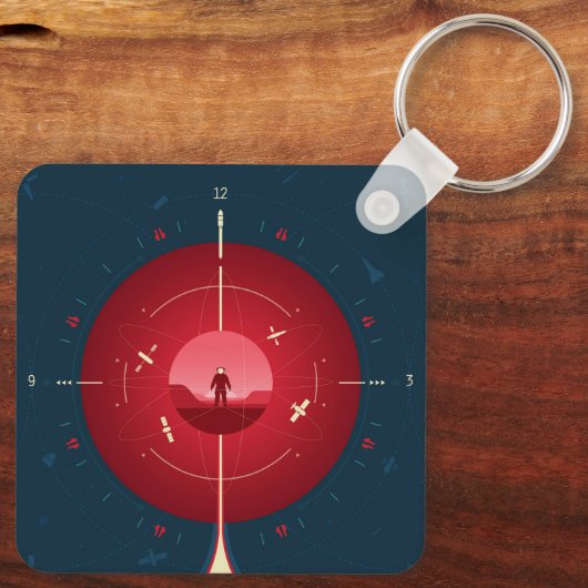 Deep Space Atomic Clock Poster, Red Version. Schlüsselanhänger (Rückseite)