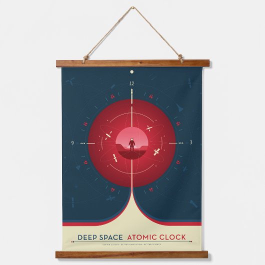 Deep Space Atomic Clock Poster, Red Version. Wandteppich Mit Holzrahmen (Vorderseite)