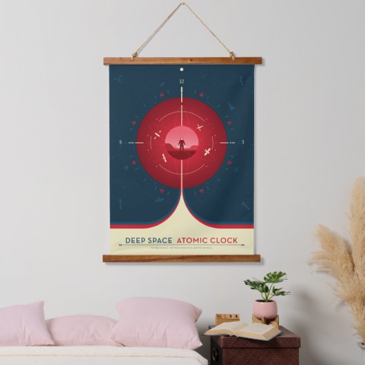 Deep Space Atomic Clock Poster, Red Version. Wandteppich Mit Holzrahmen (Schlafzimmer)