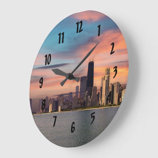 Deep Sunset Chicago Große Wanduhr (Winkel)