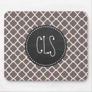 Deep Taupe Quatrefoil; Vintager Chalkboard Look Mousepad