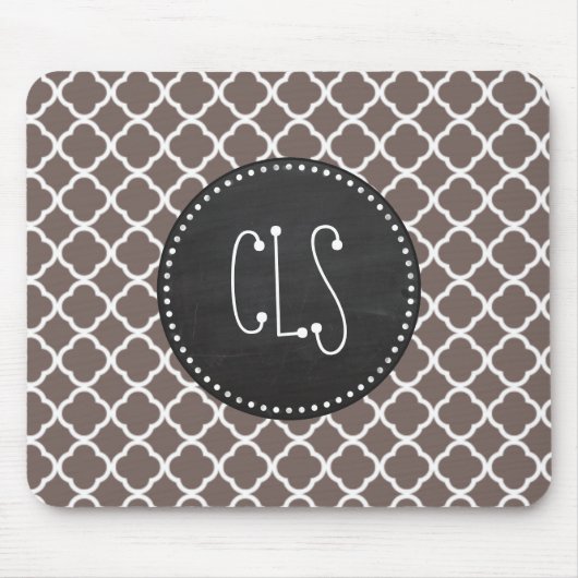 Deep Taupe Quatrefoil; Vintager Chalkboard Look Mousepad (Vorne)