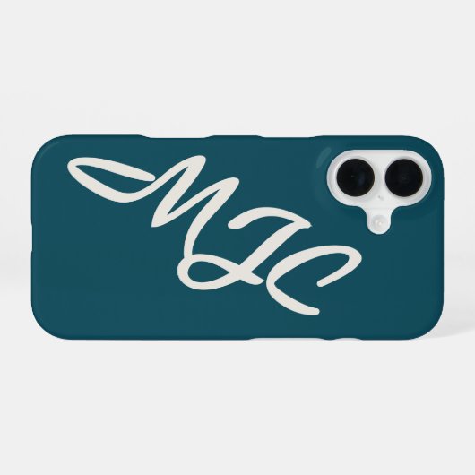 Deep Teal Blue Custom Monogram iPhone 16 Hülle (Rückseite (Horizontal))
