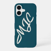 Deep Teal Blue Custom Monogram  iPhone 16 Hülle (Rückseite)