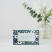 Deep Teal Blue Floral Gold Frame Watercolor Visitenkarte (Stehend Vorderseite)