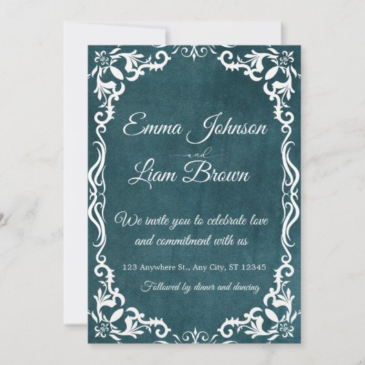 Deep Teal Blue Talavera Mexican Wedding Invitation Einladung (Vorderseite)