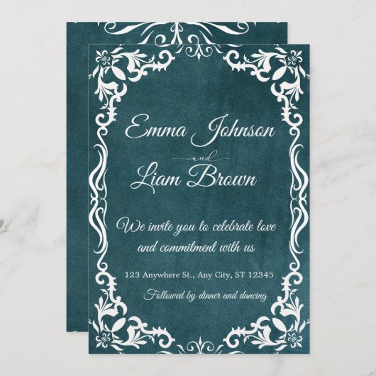 Deep Teal Blue Talavera Mexican Wedding Invitation Einladung (Vorne/Hinten)