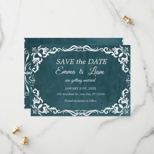 Deep Teal Blue Talavera Mexican Wedding Save The Date (Vorderseite/Rückseite Beispiel)