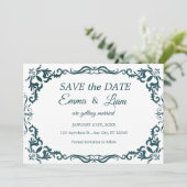 Deep Teal Blue Talavera Mexican Wedding Save The Date (Stehend Vorderseite)