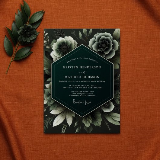 Deep Teal Botanical Enchantment Wedding Einladung