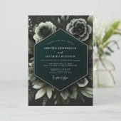 Deep Teal Botanical Enchantment Wedding Einladung (Stehend Vorderseite)