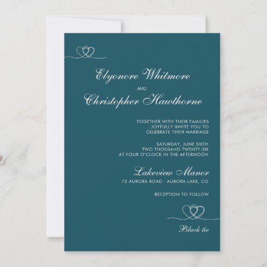 Deep Teal  Elegant Chic Calligraphy Wedding Einladung (Vorderseite)