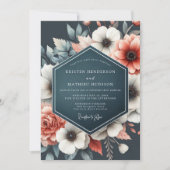 Deep Teal Floral Bloom Wedding Einladung (Vorderseite)