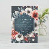 Deep Teal Floral Bloom Wedding Einladung (Stehend Vorderseite)