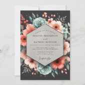 Deep Teal Floral Elegance Wedding Einladung (Vorderseite)