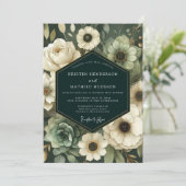 Deep Teal Floral Enchantment Wedding Einladung (Stehend Vorderseite)