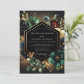 Deep Teal Floral Opulence Wedding Einladung (Stehend Vorderseite)
