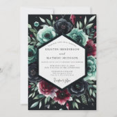 Deep Teal Floral Romance Wedding Einladung (Vorderseite)