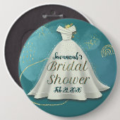 Deep Teal Gold Glitter Wedding Gown Bridal Shower Button (Vorne & Hinten)