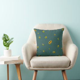 Deep Teal Japanese Sunflower Floral Pattern Kissen