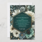 Deep Teal Lush Bloom Wedding Einladung (Vorderseite)