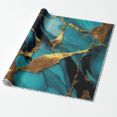 Deep Teal Marble with Bold Gold Veins Geschenkpapier (Ungerollt)