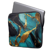 Deep Teal Marble with Bold Gold Veins Laptopschutzhülle (Vorderseite Links)